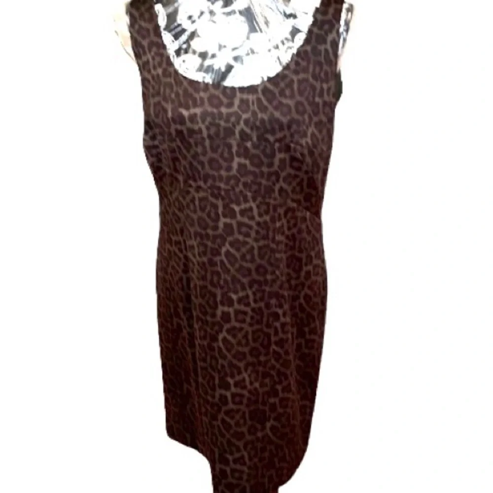 Micheal Kors  size  14  brown leopard print sleeveless Midi dress back zip
